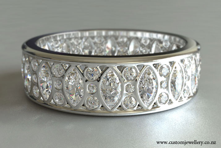 Marquise and Round Cut Diamond Band