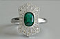 Cushion Cut Emerald and Diamond Art Deco Vintage Ring