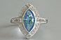 Marquise Cut Aquamarine Ring, Baugette Diamond Ring, Vintage Ring, White Gold, Platinum
