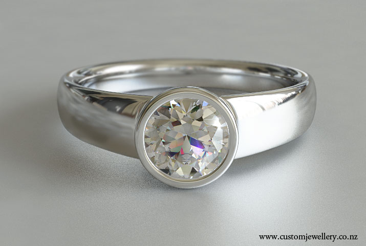 Brilliant Cut Diamond Solitaire Engagement Ring Rub Over Setting