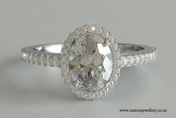 Oval Diamond Solitaire Engagement Ring Microset Halo