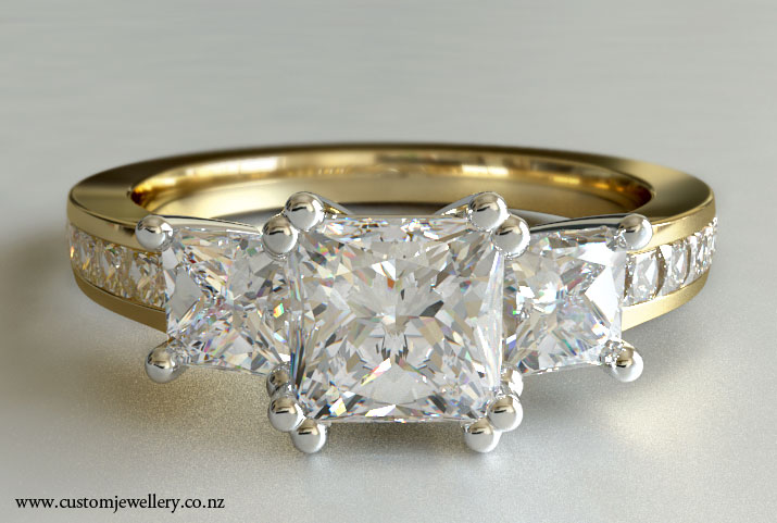... stone Princess Cut Diamond Engagement Ring in 18kt Yellow Gold