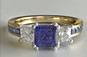 Three-stone Princess Cut Diamond and Sapphire Engagement Ring Yellow Gold