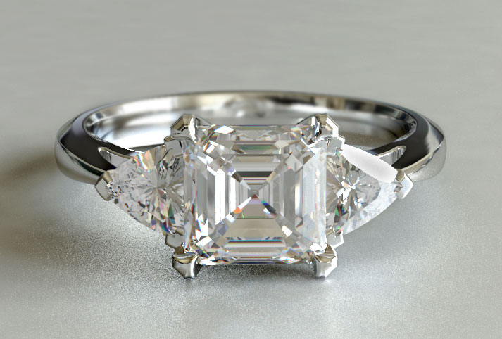 Asscher and Trillion Three-stone Engagement Ring