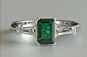 emeral cut emerald, white gold, platinum, 3 stone, three stone, baguette pair, tapered baguette