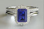 emerald cut sapphire diamond engagement ring, vintage style jewellery, art deco, platinum, white gold, bridal set