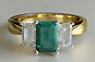 Emerald cut 3 stone Emerald Diamond Engagement Ring, Yellow gold Engagement Ring, Emerald Ring