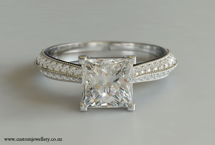 Princess Cut Diamond Engagement Ring - Knife edge