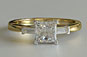 yellow gold ring, three stone engagement ring, princess cut engagement ring, diamond engagement ring, 3-stone
