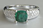Cusion Cut Emerald Engagement Ring Pave Shoulders