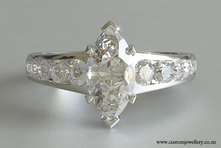 Marquise Diamond Engagement Ring Tapered Sidestones