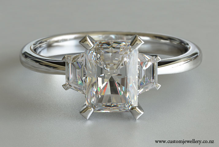 Radiant Diamond Three Stone Engagement Ring