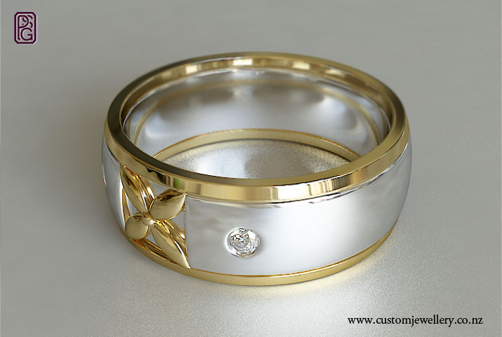 ... Pacifica White 18kt and Yellow Gold Wedding Ring with Round Diamonds