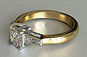 Yellow Gold Cushion and Tapered Baguette Diamonds Three-stone Engagement  Ring