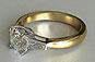 Yellow Gold Vintage Style Round Brilliant Baguette Side Stones Engagement Ring