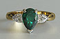 three-stone engagement ring, pear cut, emerald