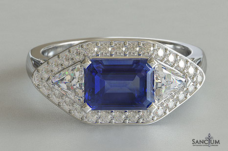 ring engagement sapphire trillion emerald cut platinum stones side gold halo nz brilliant round