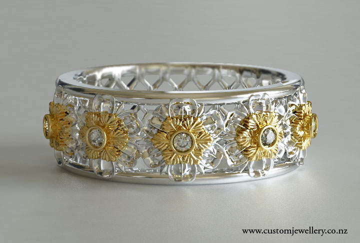 Floral Style Two-tone Diamond Wedding Ring
