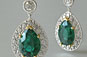 Emerald Earrings, Halo Setting, Vintage Diamond Earrings, White Gold Earrings, Platinum Earrings, Pear Diamonds