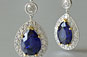 Sapphire Earrings, Halo Setting, Vintage Sapphire Earrings, White Gold Earrings, Platinum Earrings, Pear Sapphire