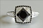 Princess Cut Black Diamond Custom Art Deco Ring in Platinum
