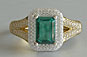 Emerald Gemstone Diamond Pave Split Shank Yellow Gold Engagement Ring