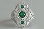 Art Deco Three Stone Round Cut Emerald Diamond Ring