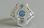 Art Deco Three Stone Round Cut Aquamarine Diamond Ring