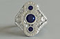 Art Deco Three Stone Round Cut Sapphire Diamond Ring