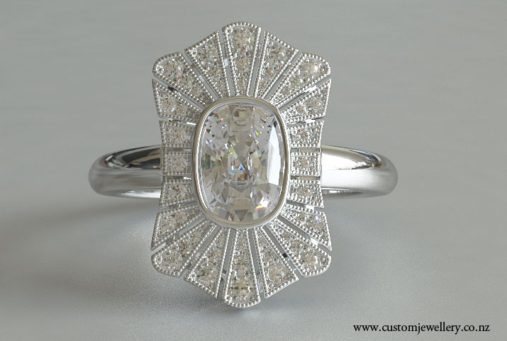 Cushion Cut Diamond Art Deco Vintage Ring