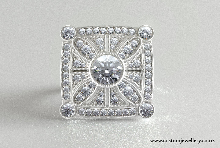 Round Brilliant Diamond Vintage Art Deco Milgrain Ring