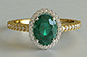 Yellow Gold Oval Cut Emerald Solitaire Engagement Ring Diamond Halo