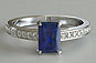 Radiant Cut Blue Sapphire Solitaire Engagement Ring Bead Set Shoulder Diamonds