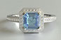 Square Emerald Cut Aquamarine Diamond Engagement Ring - Halo Style