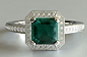 Square Emerald Cut Emerald and Diamond Engagement Ring - Halo Style