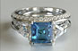 Square Emerald Aquamarine and Trillion Engagement Ring and Diamond Wedding Band