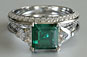 Square Emerald Emerald and Trillion Diamond Engagement Ring and Band