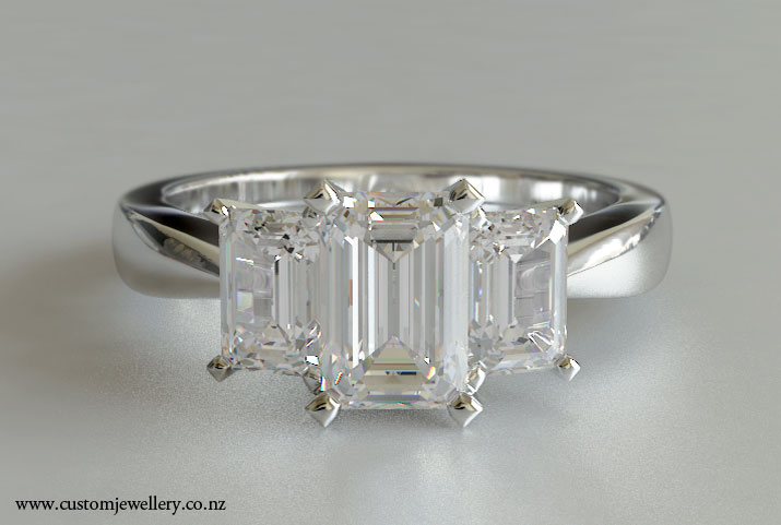 Three-stone Emerald Cut Diamond Engagement Ring - 1ctw