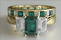 Three-stone Emerald and Emerald Cut Diamond Engagement Ring and Eternity Ring