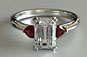 Three-stone Emerald and Heart Cut Ruby White Gold Diamond Engagement Ring