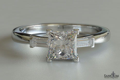 3-Stone Princess Cut Diamond Engagement Ring - Baguette Sides New Zealand