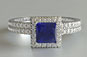 Princess Cut  Sapphire Engagement Ring Microprong Setting and Wedding Band