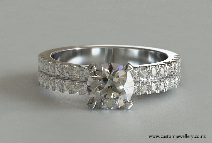 Solitaire Brilliant Cut Engagement Ring with Double Rows of Micro-set Diamonds