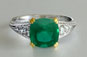 Cushion Cut Emerald and Diamond White and Yellow Gold Ring