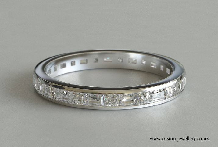 Baguette and Princess Cut Diamond Wedding Ring or Eternity Band